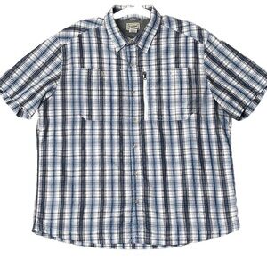 LL Bean Men's XL Reg Cool Weave Shirt SPF 50+ Button Up Plaid Moisture Wick Blue